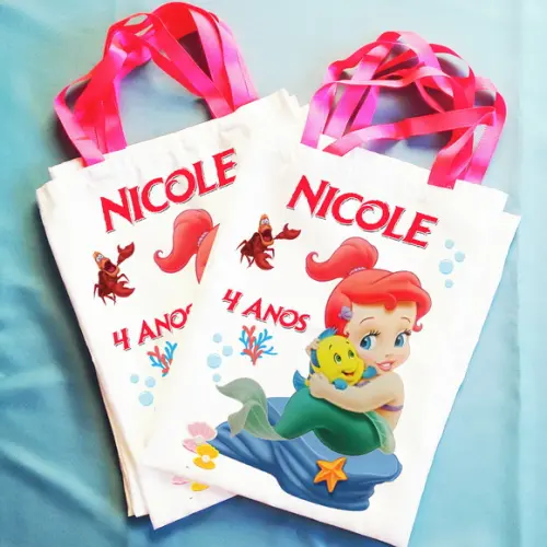 Bolsinha Ecobag Sacolinha Personalizada Ariel Pequena Sereia