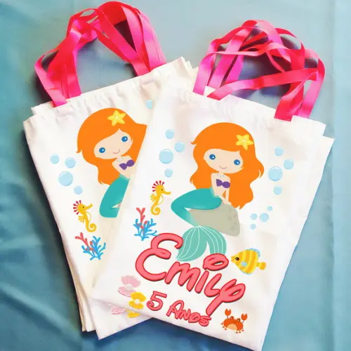 Bolsinha Ecobag Sacolinha Personalizada Ariel Pequena Sereia