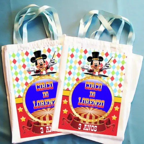 Bolsinha Ecobag Sacolinha Personalizada Circo do Mickey