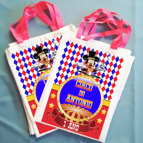 Bolsinha Ecobag Sacolinha Personalizada Circo do Mickey