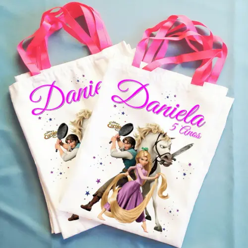 Bolsinha Ecobag Sacolinha Personalizada Enrolados Rapunzel