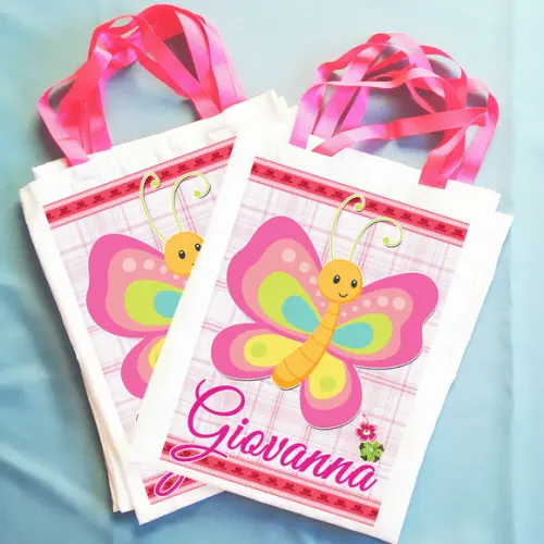 Bolsinha Ecobag Sacolinha Personalizada Flores e Borboletas