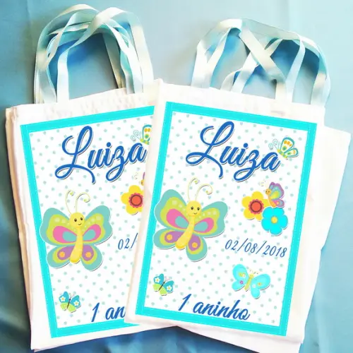 Bolsinha Ecobag Sacolinha Personalizada Flores e Borboletas