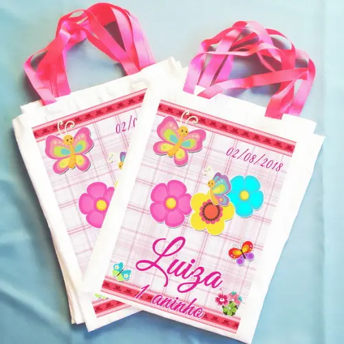 Bolsinha Ecobag Sacolinha Personalizada Flores e Borboletas