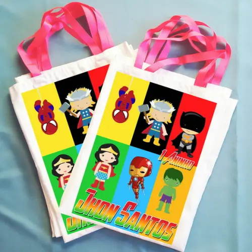 Bolsinha Ecobag Sacolinha Personalizada Heróis Vingadores