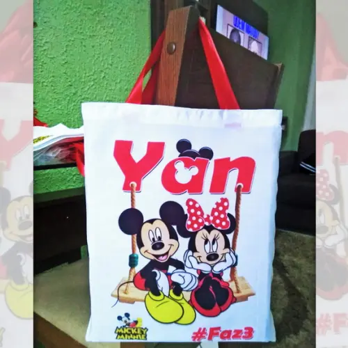 Bolsinha Ecobag Sacolinha Personalizada Mickey e Minnie
