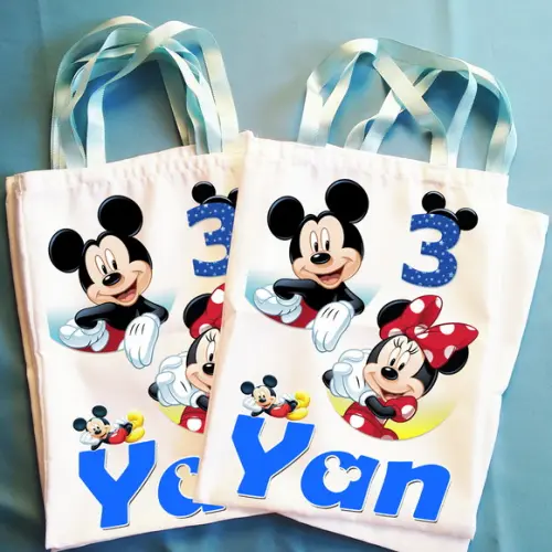 Bolsinha Ecobag Sacolinha Personalizada Mickey e Minnie