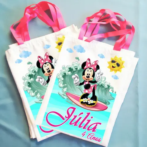 Bolsinha Ecobag Sacolinha Personalizada Minnie Praia
