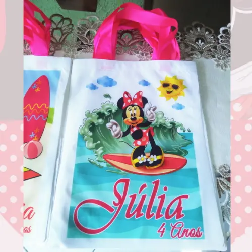 Bolsinha Ecobag Sacolinha Personalizada Minnie Verão