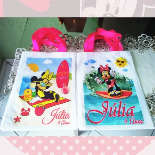 Bolsinha Ecobag Sacolinha Personalizada Minnie Verão