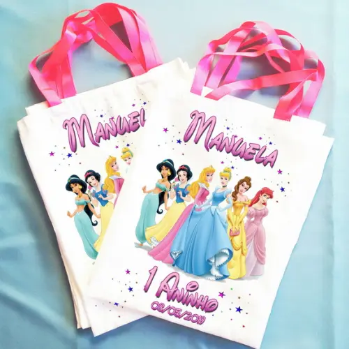 Bolsinha Ecobag Sacolinha Personalizada Princesas