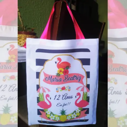 Bolsinha Ecobag Sacolinha Personalizada Tema Flamingos