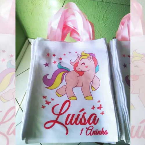 Bolsinha Ecobag Sacolinha Personalizada Tema Unicórnio