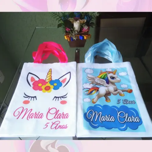 Bolsinha Ecobag Sacolinha Personalizada Tema Unicórnio