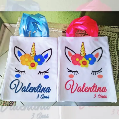 Bolsinha Ecobag Sacolinha Personalizada Tema Unicórnio