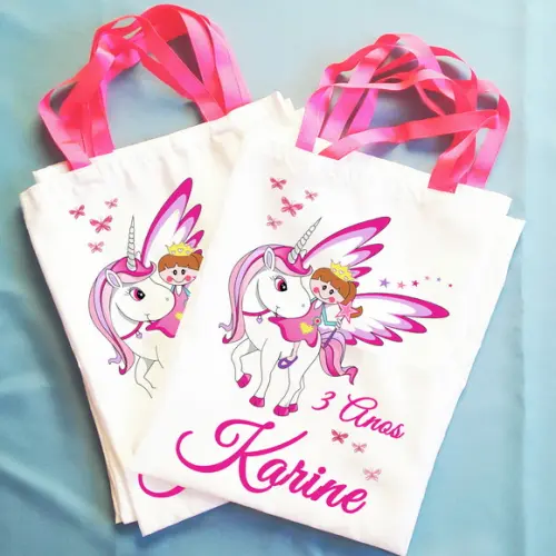 Bolsinha Ecobag Sacolinha Personalizada Unicórnio
