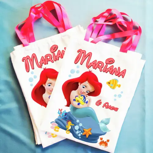 Bolsinha Sacolinha Ecobag Personalizada Ariel Pequena Sereia