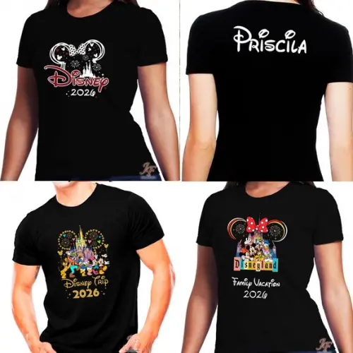 Camisa Viagem Família Disney | 04 Unidades | 100% Algodão