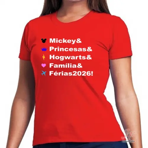 Camisa Viagem Família Disney | 08 Unidades | 100% Algodão
