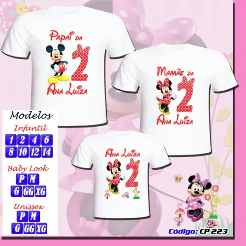 Camiseta Adulto Infantil Personalizada Minnie