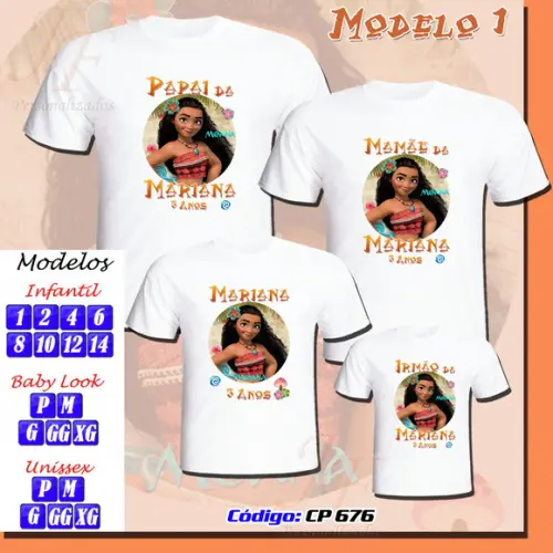 Camiseta Adulto Infantil Personalizada Moana