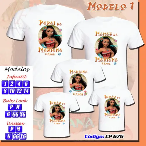 Camiseta Adulto Infantil Personalizada Moana
