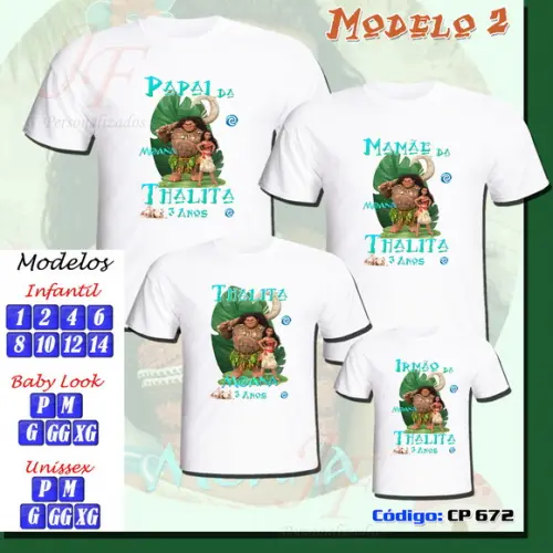 Camiseta Adulto Infantil Personalizada Moana