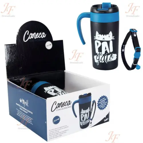 Caneca Térmica 300 ml Pai de Gato + Acessório