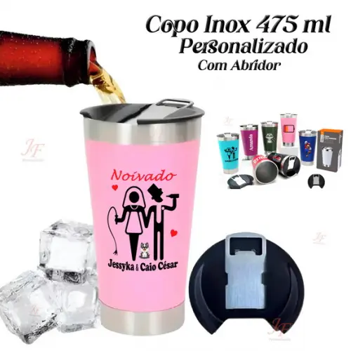 Copo Térmico Personalizado | Inox 475 ml | Tampa e Abridor