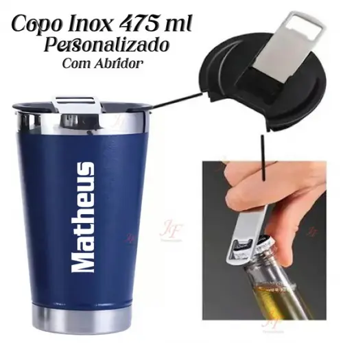 Copo Térmico Personalizado | Inox 475 ml | Tampa e Abridor