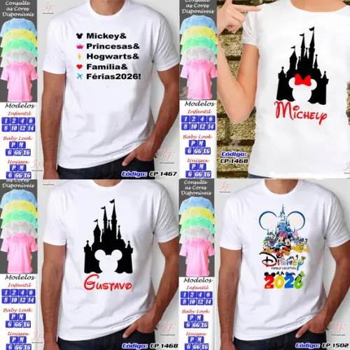 Kit 05 Camisetas Personalizadas Famíly Trip Viagem Disney