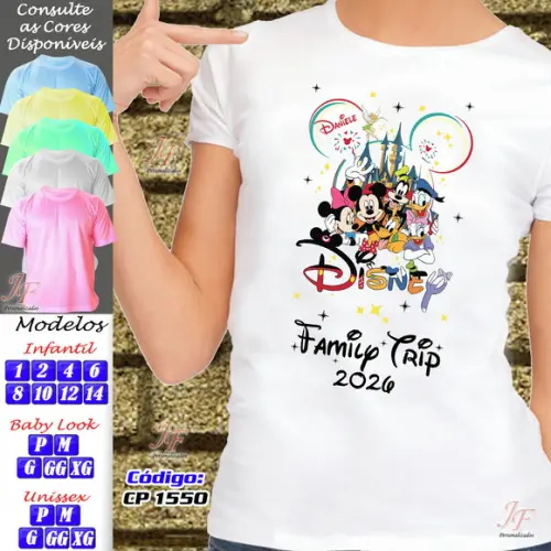 Kit 07 Camisetas Adulto ou Infantil Viagem Família Disney