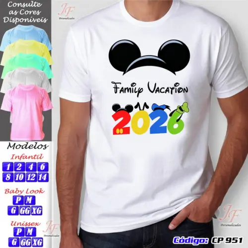 Kit 08 Camisetas Adulto ou Infantil Viagem Família Disney