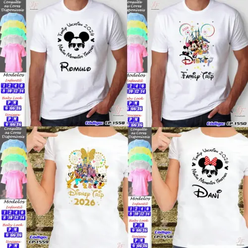Kit 20 Camisetas Customizadas Viagem Disney Famíly Trip