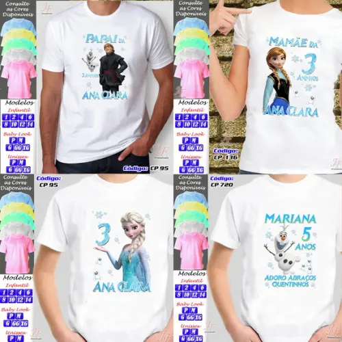 Kit com 02 Camisetas Adulto ou Infantil Frozen Personalizada
