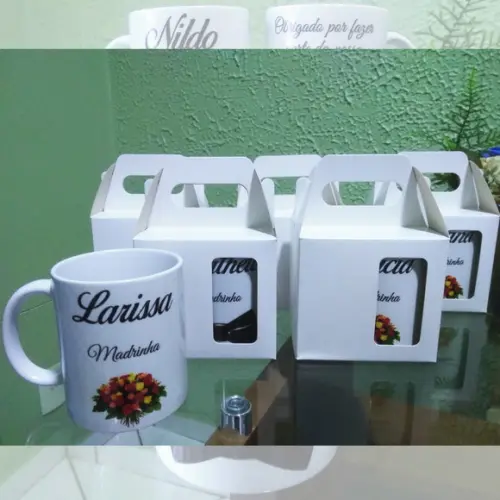 Kit com 10 Canecas Cerâmica Personalizada Padrinho Madrinhas
