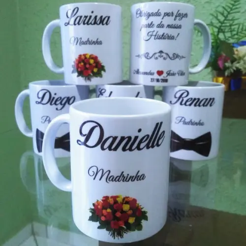 Kit com 10 Canecas Cerâmica Personalizada Padrinho Madrinhas