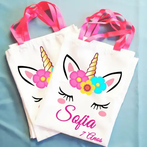 Kit com 50 Bolsinhas Sacolinhas Personalizada Unicórnio
