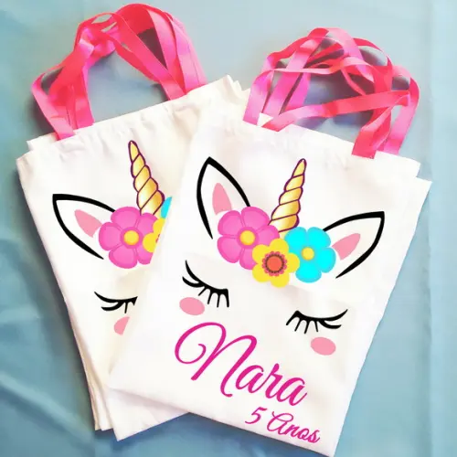 Kit com 60 Bolsinhas Sacolinhas Personalizada Unicórnio