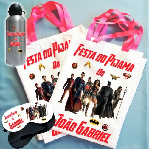 Kit Festa Do Pijama Bolsinha+máscara+squeeze Liga Da Justiça