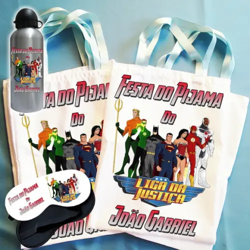 Kit Festa Do Pijama Bolsinha+máscara+squeeze Liga Da Justiça