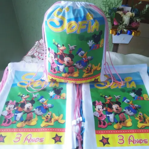 Mochilinha Ecobag Sacochila Personalizada A Casa do Mickey
