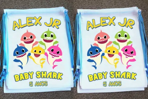 Mochilinha Ecobag Sacochila Personalizada Baby Shark
