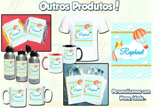 Mochilinha Ecobag Sacochila Personalizada Balões e Pipas