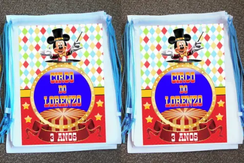 Mochilinha Ecobag Sacochila Personalizada Circo do Mickey