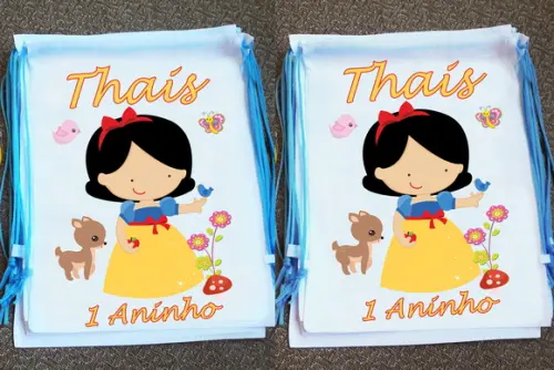 Mochilinha Ecobag Sacochila Personalizada Branca de Neve