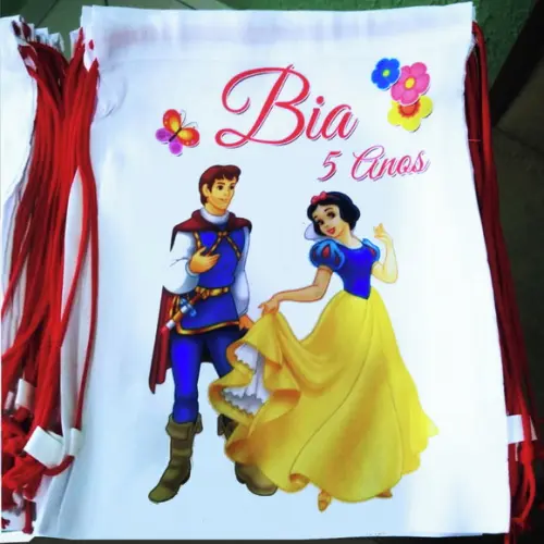 Mochilinha Ecobag Sacochila Personalizada Branca de Neve