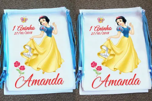 Mochilinha Ecobag Sacochila Personalizada Branca de Neve