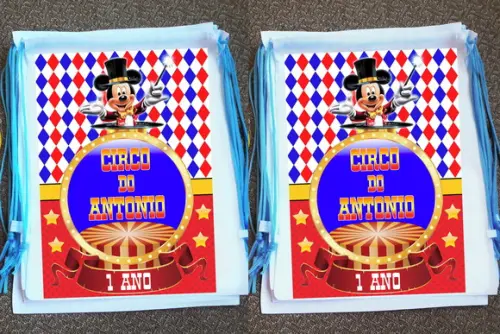 Mochilinha Ecobag Sacochila Personalizada Circo do Mickey