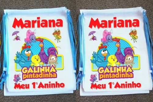 Mochilinha Ecobag Sacochila Personalizada Galinha Pintadinha